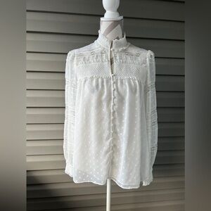 NWT- White House Black Market White Mixed Lace Blouse Sz XS